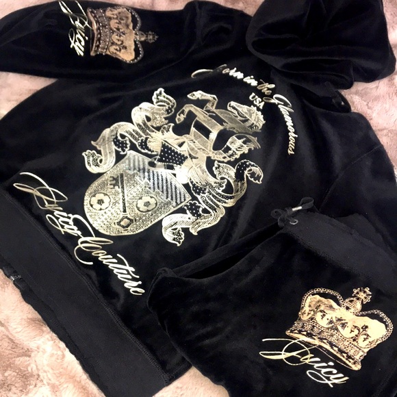 Vintage Juicy Couture Tracksuit set black plush velour & bling - Picture 3 of 16